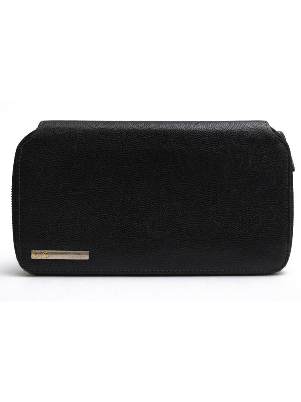 Cartier Wallet Leather Black Santos Coin Purse Round Zip Around